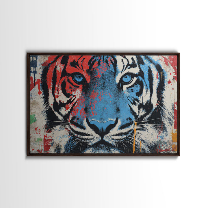 Spray Painted Tiger Face Canvas Print, Street Art, Poster, Living Room Decor, Urban, Poster Prints, Watercolor Painting, STR-3x2-84