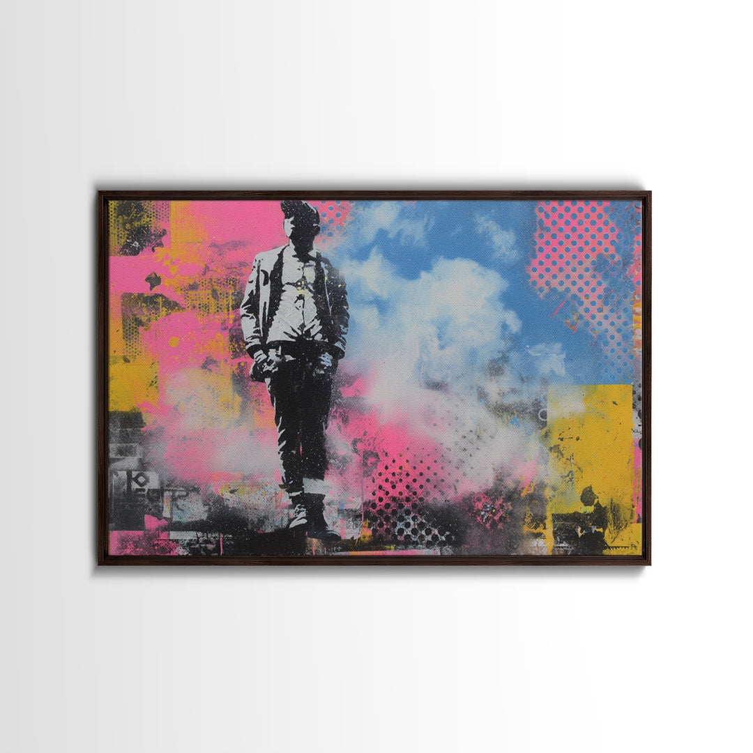 Masked Figure Surrounded by Aerosol Clouds Canvas Print, Street Art, Art, Living Room Decor, Urban, Watercolor Painting, STR-3x2-88