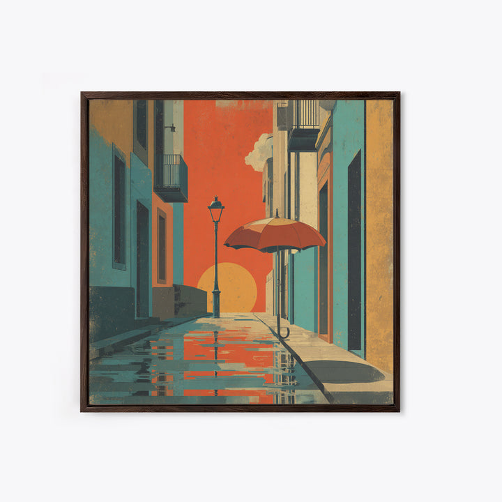 London Rainy Street Umbrella Graphic Canvas Print, Travel Poster(2), Colorful Wall Art, Living Room Decor, Fine Art, Voyage, TPO-1x1-10