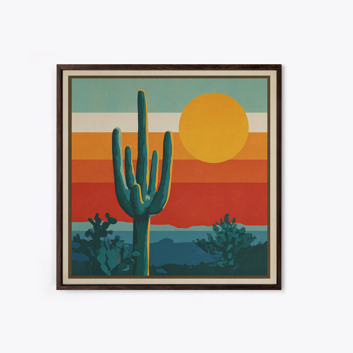 Mexico Cactus and Sun Travel Poster Framed Canvas Print, Travel Poster(2), City Wall Art, Living Room Decor, Fine Art, Voyage, TPO-1x1-21