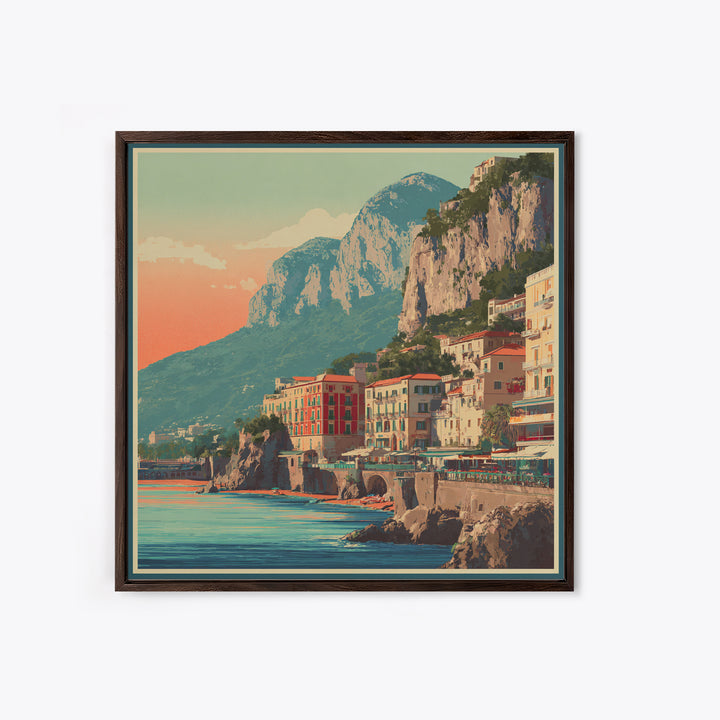 Retro Amalfi Coast Cliffs Canvas Print, Travel Poster(2), Map Print, Living Room Decor, Fine Art, Voyage, Boho Decor, TPO-1x1-50