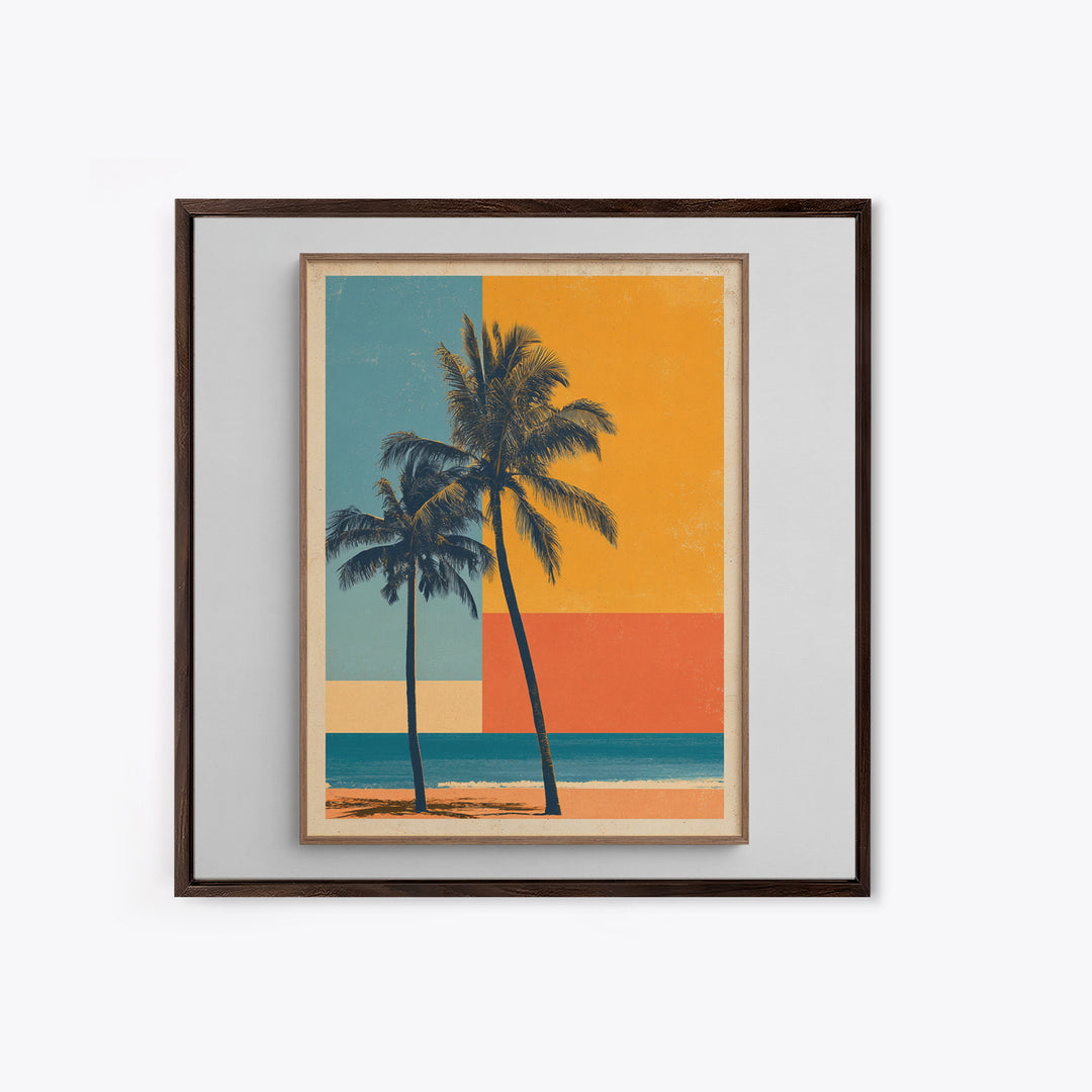 Hawaii Surf and Palm Tree Poster Framed Canvas Print, Travel Poster(2), Fine Art Print, Living Room Decor, Fine Art, Voyage, TPO-1x1-57