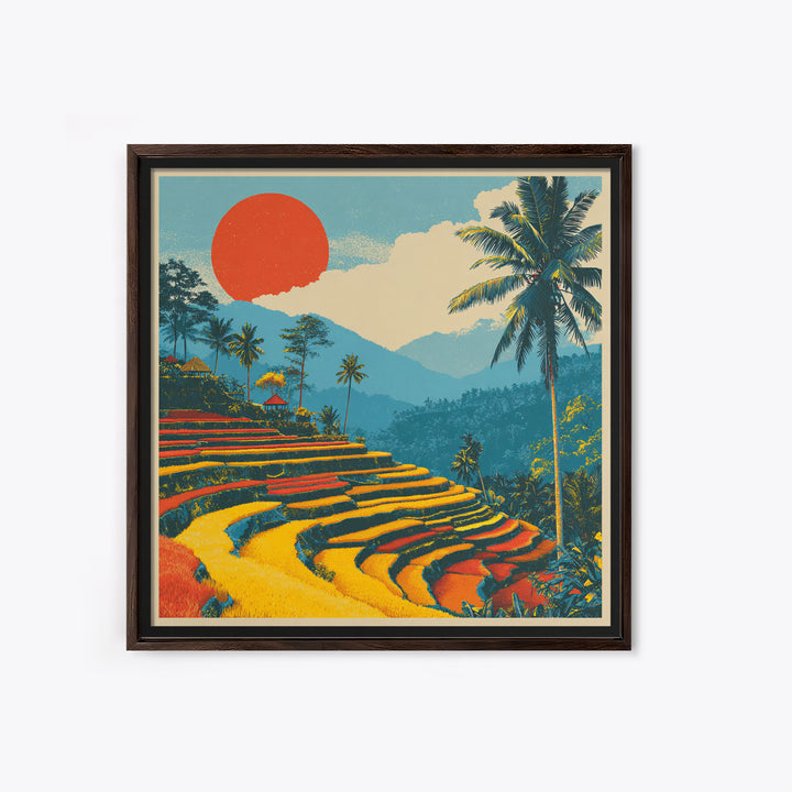 Bali Rice Terraces and Jungle Palms Framed Canvas Print, Travel Poster(2), Retro Poster, Living Room Decor, Fine Art, Voyage, TPO-1x1-61