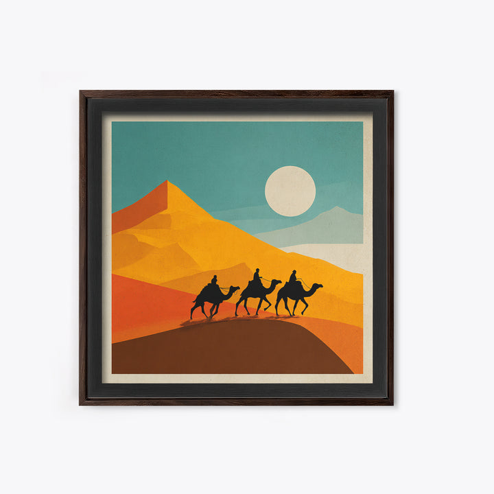 Moroccan Desert Caravan Travel Poster Framed Canvas Print, Travel Poster(2), Modern Decor, Living Room Decor, Fine Art, Voyage, TPO-1x1-79
