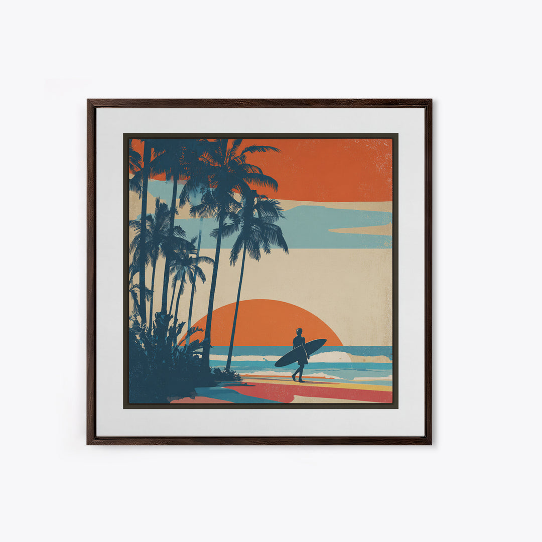 Hawaii Surf and Palm Tree Poster Canvas Print, Travel Poster(2), Digital Poster, Living Room Decor, Fine Art, Voyage, TPO-1x1-9