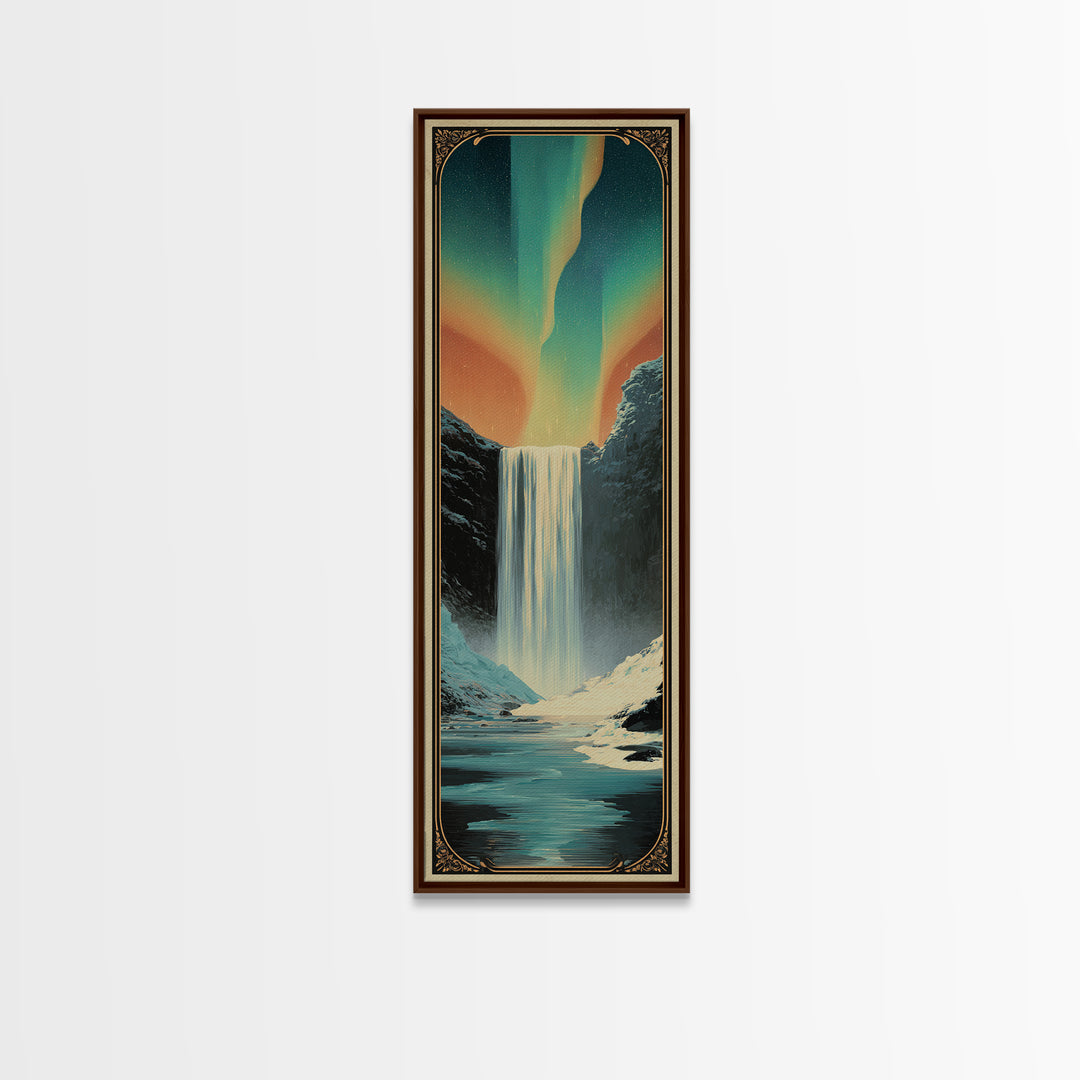 Iceland Waterfall and Northern Lights Canvas Print, Travel Poster(2), Digital Download Art, Living Room Decor, Fine Art, Voyage, TPO-1x3-26