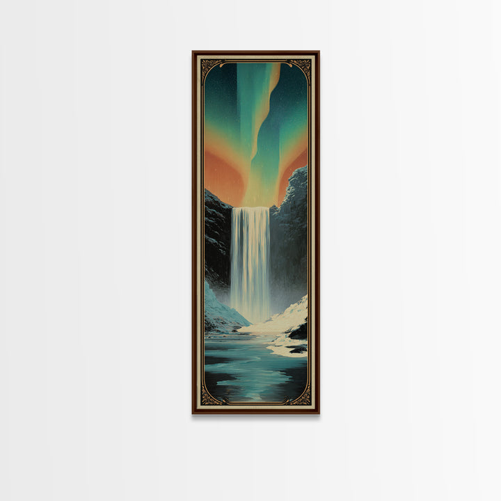 Iceland Waterfall and Northern Lights Canvas Print, Travel Poster(2), Digital Download Art, Living Room Decor, Fine Art, Voyage, TPO-1x3-26
