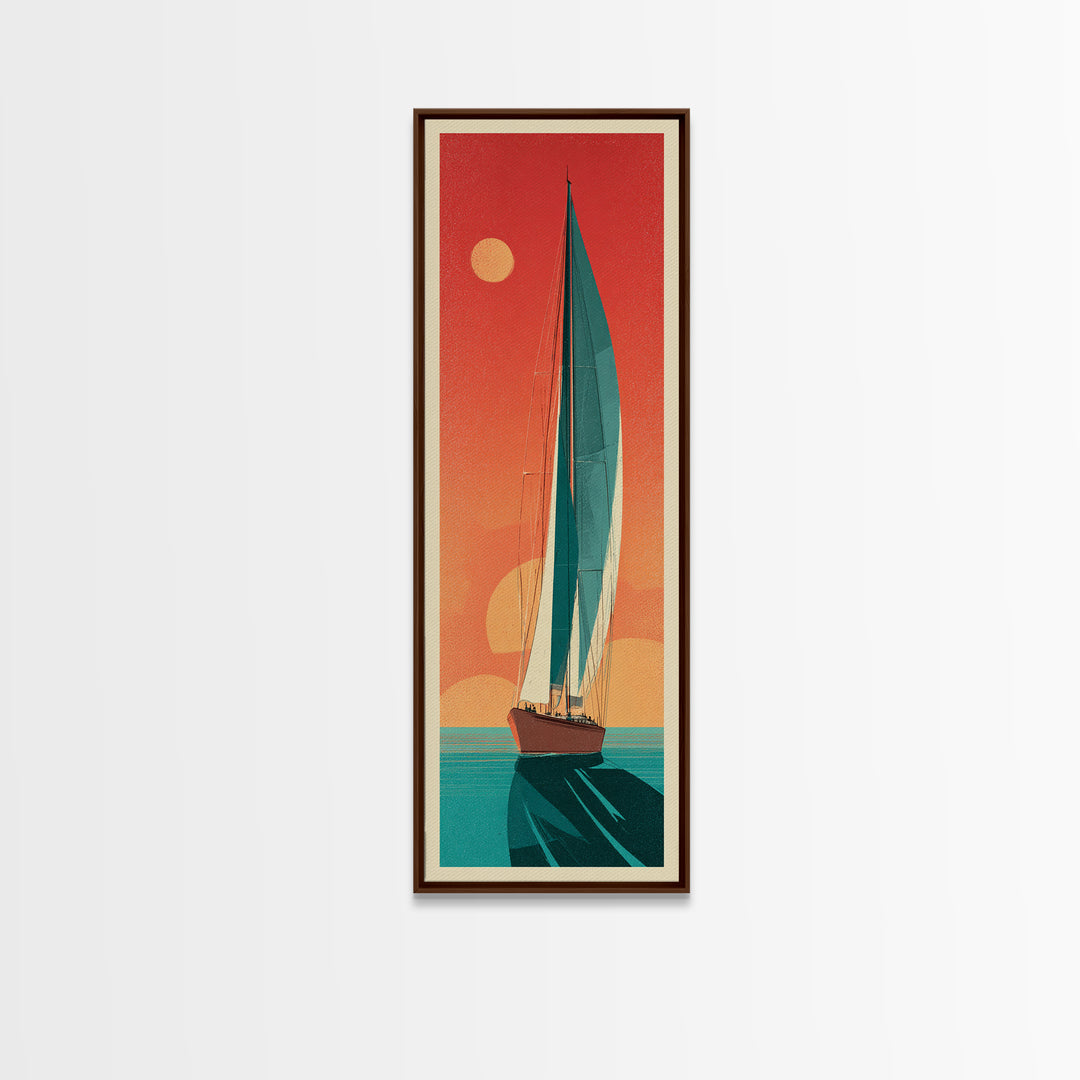 Greek Island Sailboat and Sun Poster Canvas Print, Travel Poster(2), Room Decor, Living Room Decor, Fine Art, Voyage, TPO-1x3-28