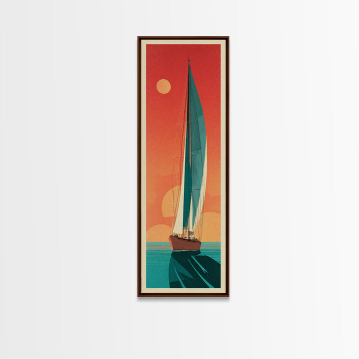 Greek Island Sailboat and Sun Poster Canvas Print, Travel Poster(2), Room Decor, Living Room Decor, Fine Art, Voyage, TPO-1x3-28