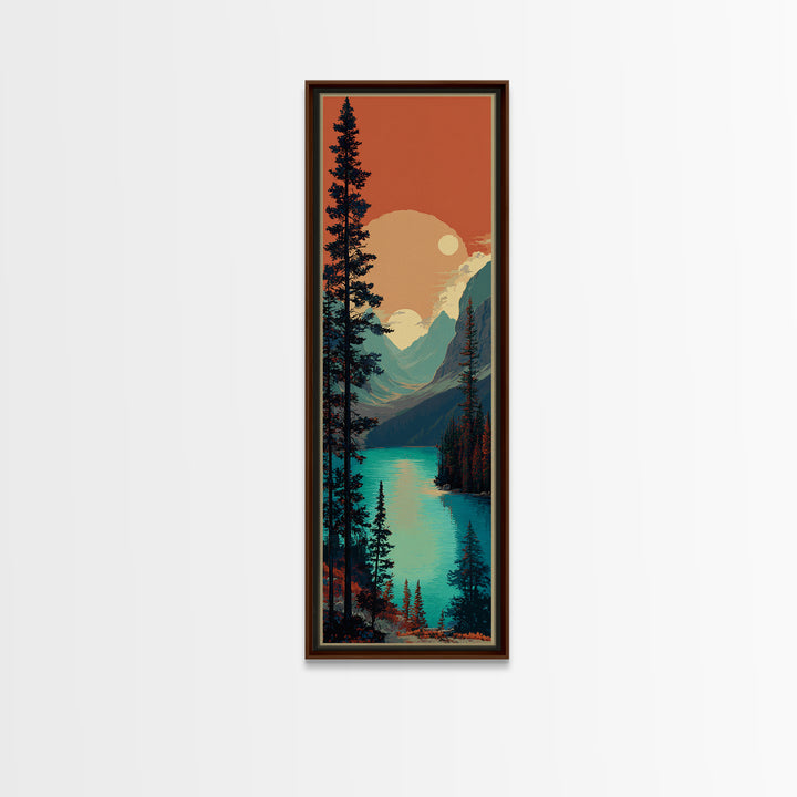 Banff Lake with Turquoise Water Framed Canvas Print, Travel Poster(2), Art Print, Living Room Decor, Watercolor Art, Voyage, TPO-1x3-31