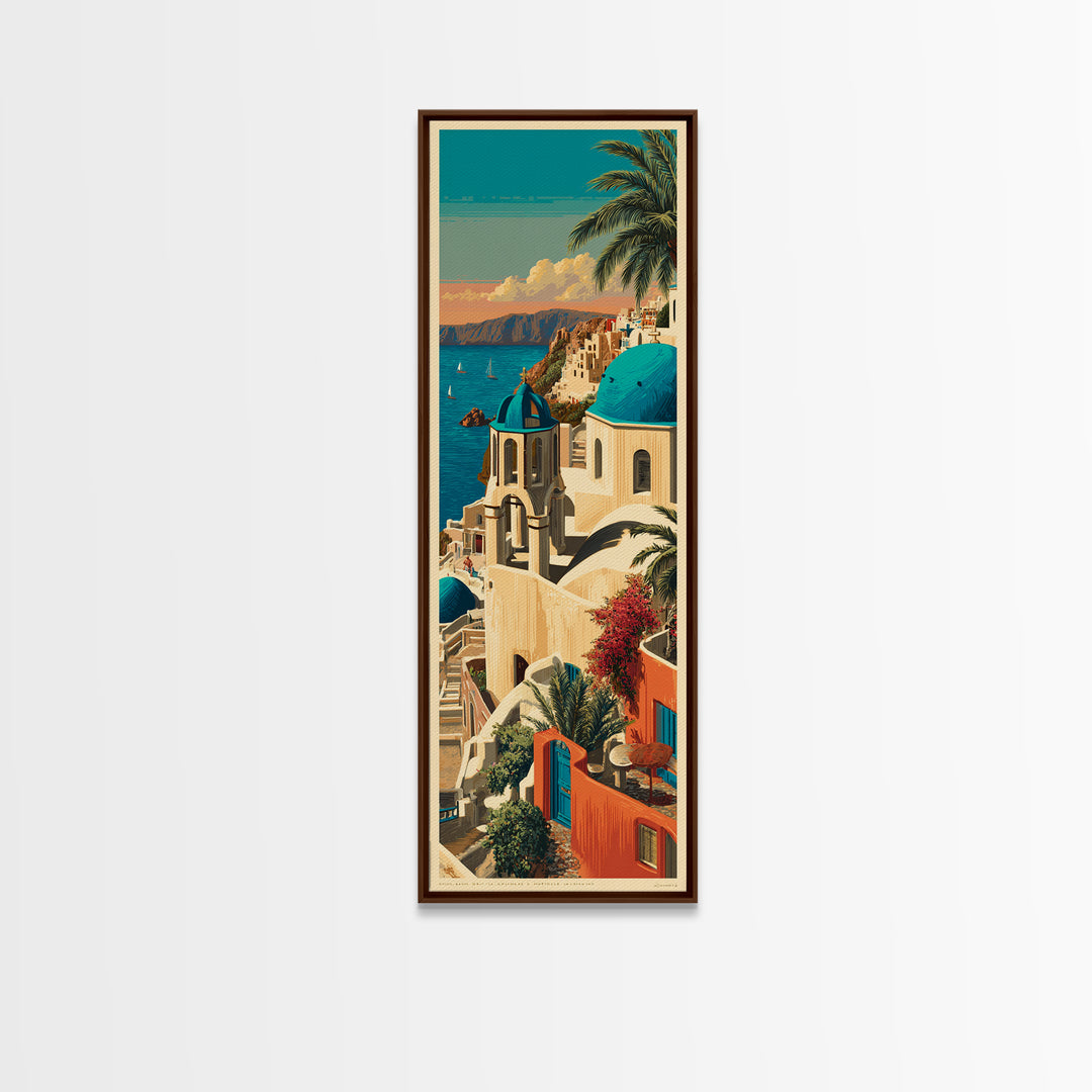 Santorini White Buildings and Cobalt Water Canvas Print, Travel Poster(2), Posters, Living Room Decor, Fine Art, Voyage, TPO-1x3-40