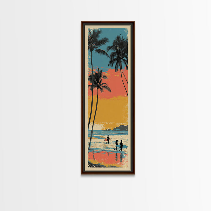 Hawaii Surf and Palm Tree Poster Framed Canvas Print, Travel Poster(2), Boho Decor, Living Room Decor, Fine Art, Voyage, TPO-1x3-45