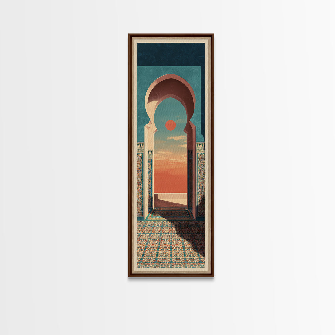 Marrakesh Arch and Tile Pattern Poster Framed Canvas Print, Travel Poster(2), Neutral Decor, Living Room Decor, Voyage, TPO-1x3-53