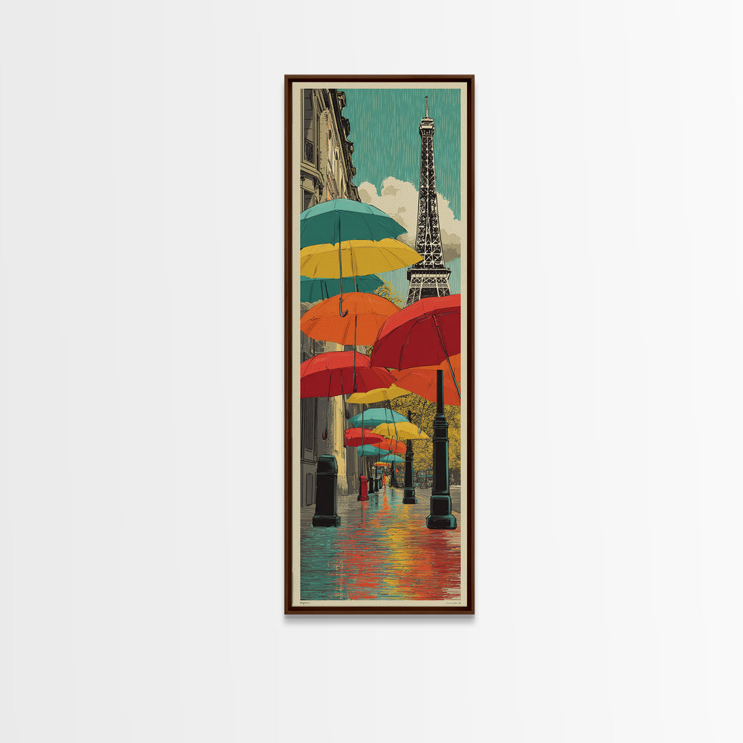 London Rainy Street Umbrella Graphic Framed Canvas Print, Travel Poster(2), Landscape Prints, Living Room Decor, Voyage, TPO-1x3-70