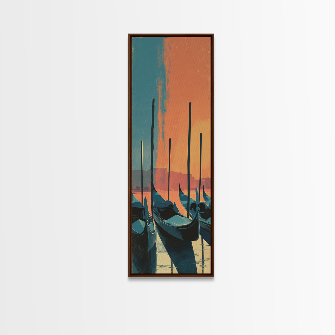 Venice Gondola Silhouette Canvas Print, Travel Poster(2), Retro Wall Art, Living Room Decor, Fine Art, Voyage, Map Print, TPO-1x3-72