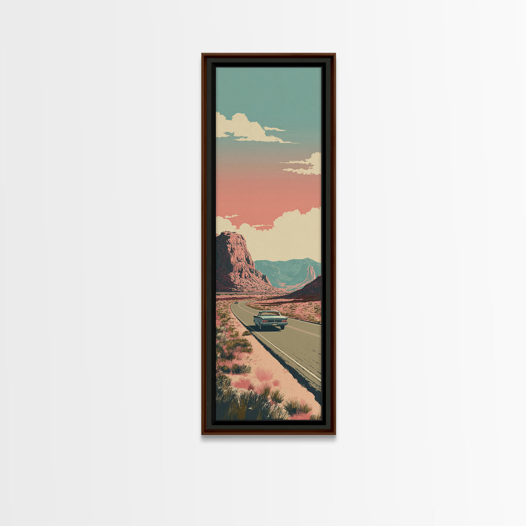 Route 66 Desert Road Framed Canvas Print, Travel Poster(2), Landscape Art, Living Room Decor, Oil Painting, Voyage, TPO-1x3-75