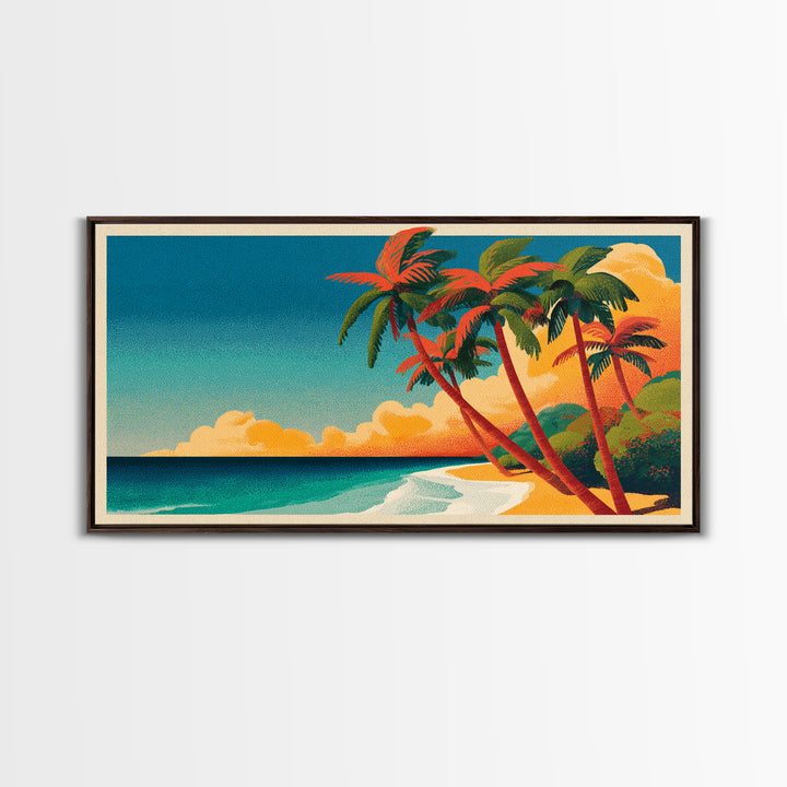Tropical Island Lagoon Poster Framed Canvas Print, Travel Poster(2), Fine Art Print, Living Room Decor, Fine Art, Voyage, TPO-2x1-20