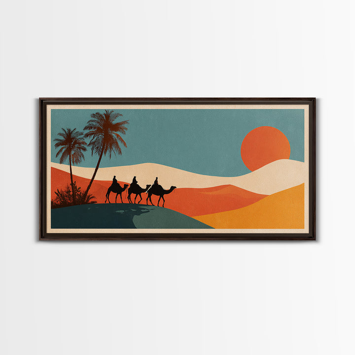Moroccan Desert Caravan Travel Poster Framed Canvas Print, Travel Poster(2), Modern Decor, Living Room Decor, Fine Art, Voyage, TPO-2x1-27