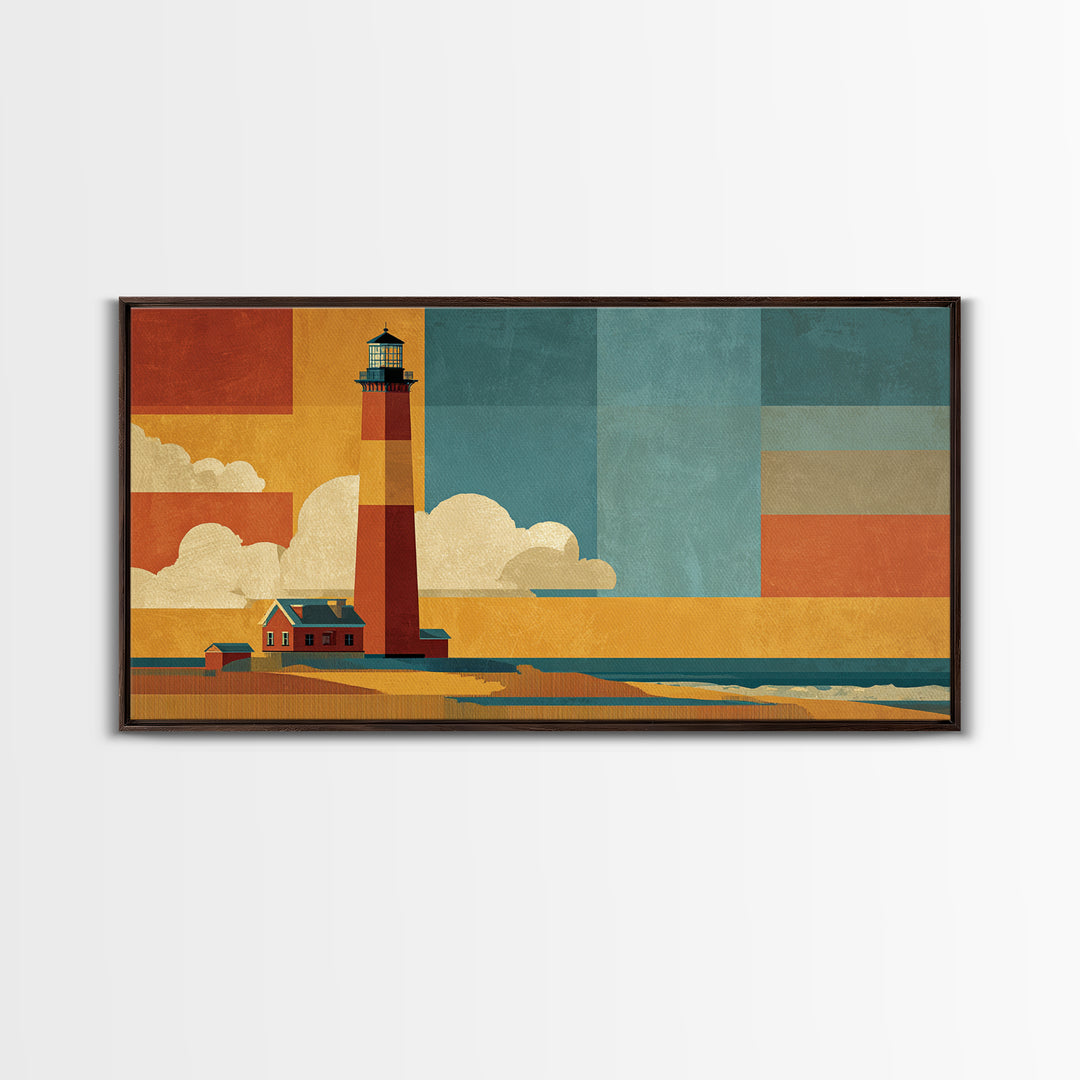 Cape Cod Lighthouse Summer Poster Framed Canvas Print, Travel Poster(2), Modern Decor, Living Room Decor, Fine Art, Voyage, TPO-2x1-38