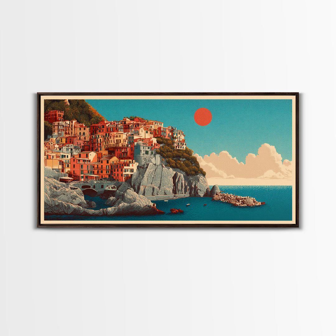 Cinque Terre Colorful Cliff Village Poster Canvas Print, Travel Poster(2), Digital Wall Art, Living Room Decor, Voyage, TPO-2x1-64