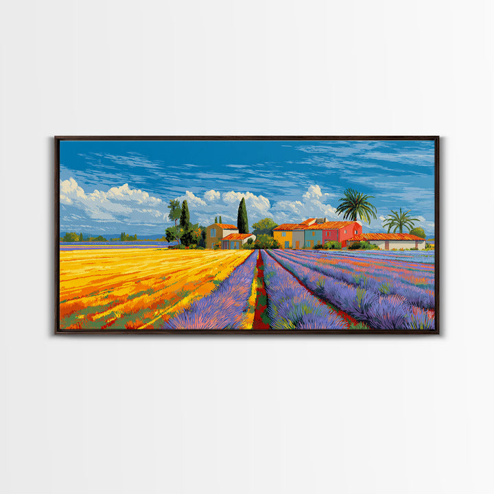 Provence Lavender Field Poster Framed Canvas Print, Travel Poster(2), Landscape Prints, Living Room Decor, Fine Art, Voyage, TPO-2x1-67