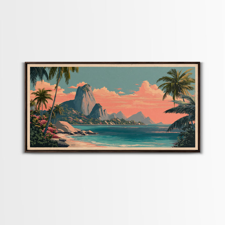 Tropical Island Lagoon Poster Canvas Print, Travel Poster(2), Travel Gift, Living Room Decor, Voyage, Colorful Wall Art, TPO-2x1-68