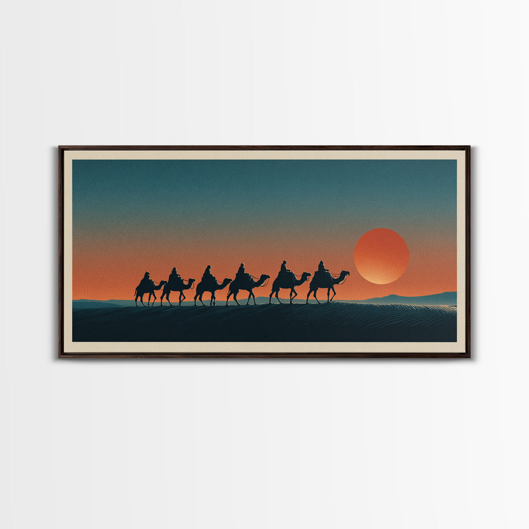 Moroccan Desert Caravan Travel Poster Framed Canvas Print, Travel Poster(2), Statement Artwork, Living Room Decor, Voyage, TPO-2x1-75