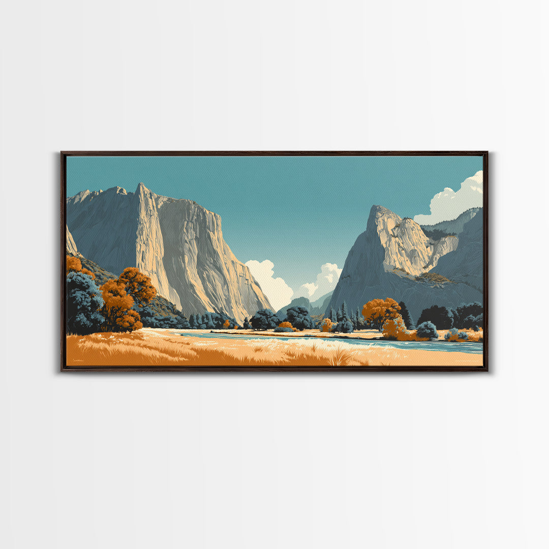 Yosemite Valley Graphic Framed Canvas Print, Travel Poster(2), Digital Poster, Living Room Decor, Oil Painting, Voyage, TPO-2x1-95