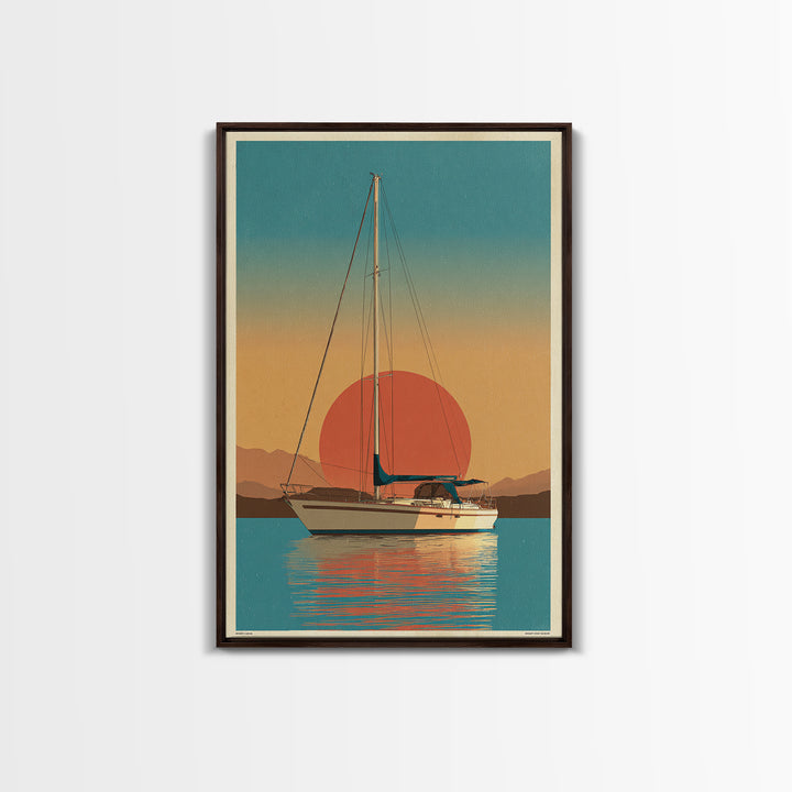 Greek Island Sailboat and Sun Poster Framed Canvas Print, Travel Poster(2), Statement Artwork, Living Room Decor, Voyage, TPO-2x3-48