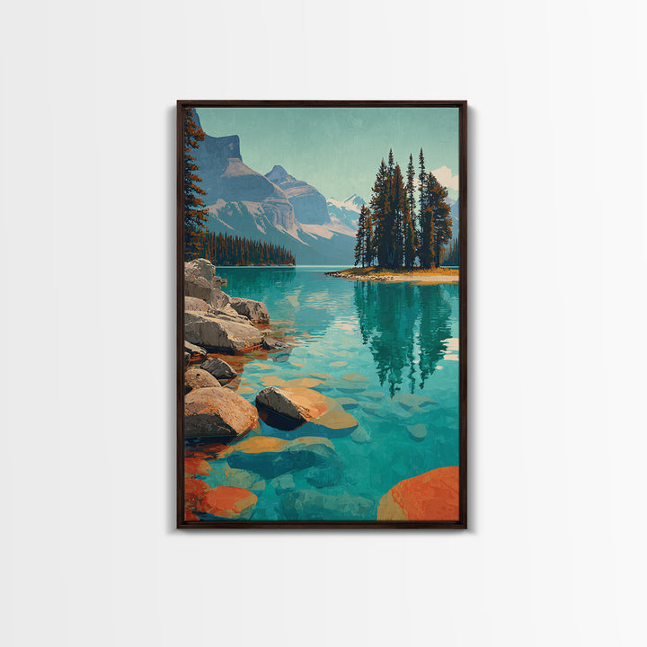 Banff Lake with Turquoise Water Framed Canvas Print, Travel Poster(2), Room Decor, Living Room Decor, Fine Art, Voyage, TPO-2x3-51
