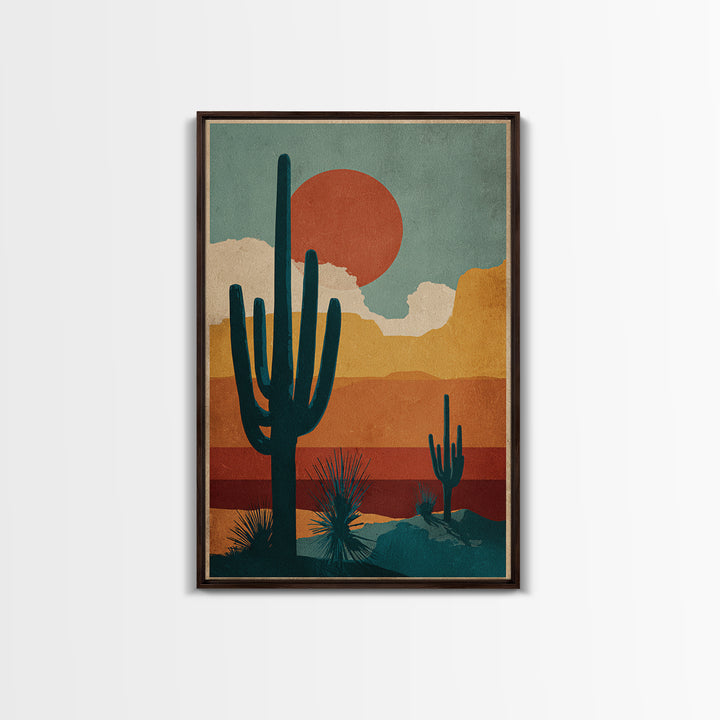 Mexico Cactus and Sun Travel Poster Framed Canvas Print, Travel Poster(2), Digital Wall Art, Living Room Decor, Voyage, TPO-2x3-53