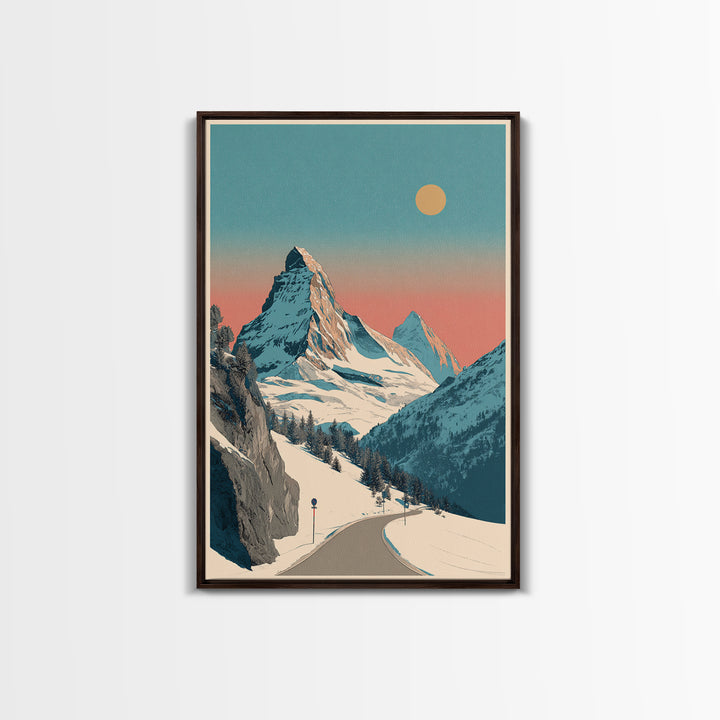 Swiss Alps Ski Poster Framed Canvas Print, Travel Poster(2), Room Decor, Living Room Decor, Fine Art, Voyage, Travel Gift, TPO-2x3-64