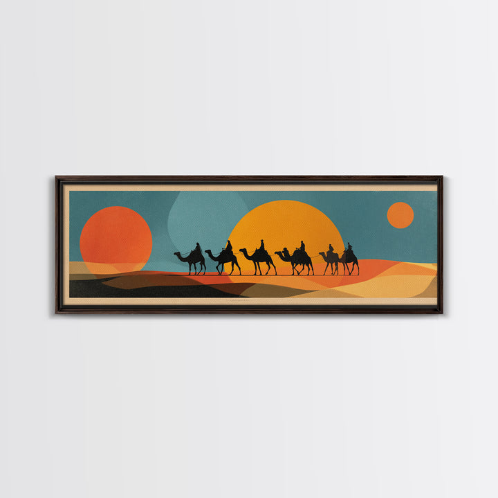 Moroccan Desert Caravan Travel Poster Framed Canvas Print, Travel Poster(2), Statement Artwork, Living Room Decor, Voyage, TPO-3x1-23