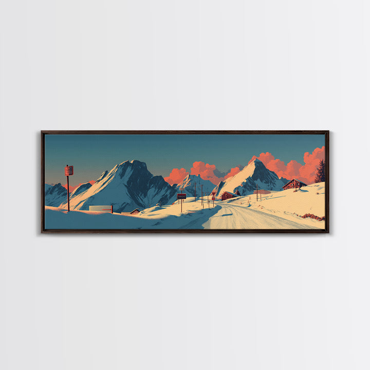 Swiss Alps Ski Poster Canvas Print, Travel Poster(2), Travel Poster, Living Room Decor, Fine Art, Voyage, Textured Painting, TPO-3x1-24