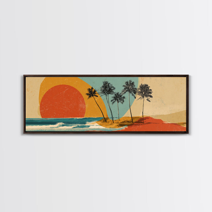 Hawaii Surf and Palm Tree Poster Framed Canvas Print, Travel Poster(2), Gallery Wall Set, Living Room Decor, Fine Art, Voyage, TPO-3x1-73