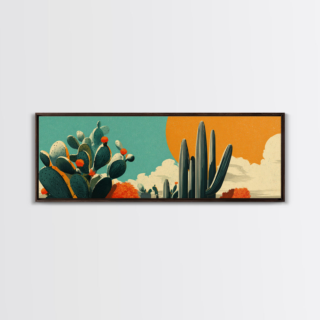 Mexico Cactus and Sun Travel Poster Canvas Print, Travel Poster(2), Mid Century Wall Art, Living Room Decor, Fine Art, Voyage, TPO-3x1-85