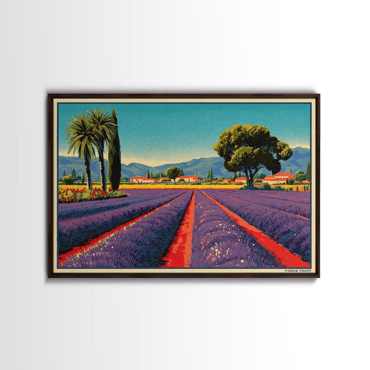 Provence Lavender Field Poster Framed Canvas Print, Travel Poster(2), Poster Art, Living Room Decor, Fine Art, Voyage, TPO-3x2-27