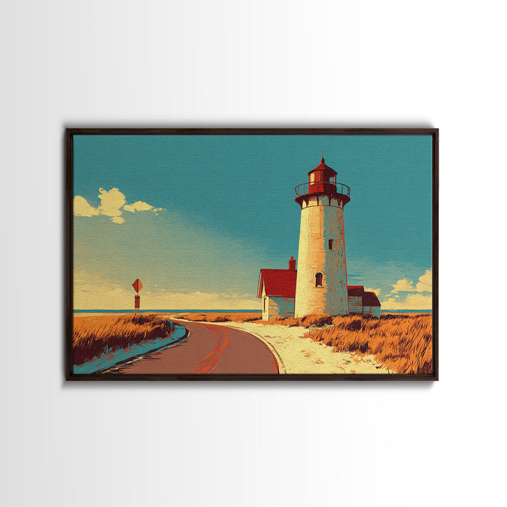 Cape Cod Lighthouse Summer Poster Framed Canvas Print, Travel Poster(2), Coastal Wall Art, Living Room Decor, Fine Art, Voyage, TPO-3x2-46