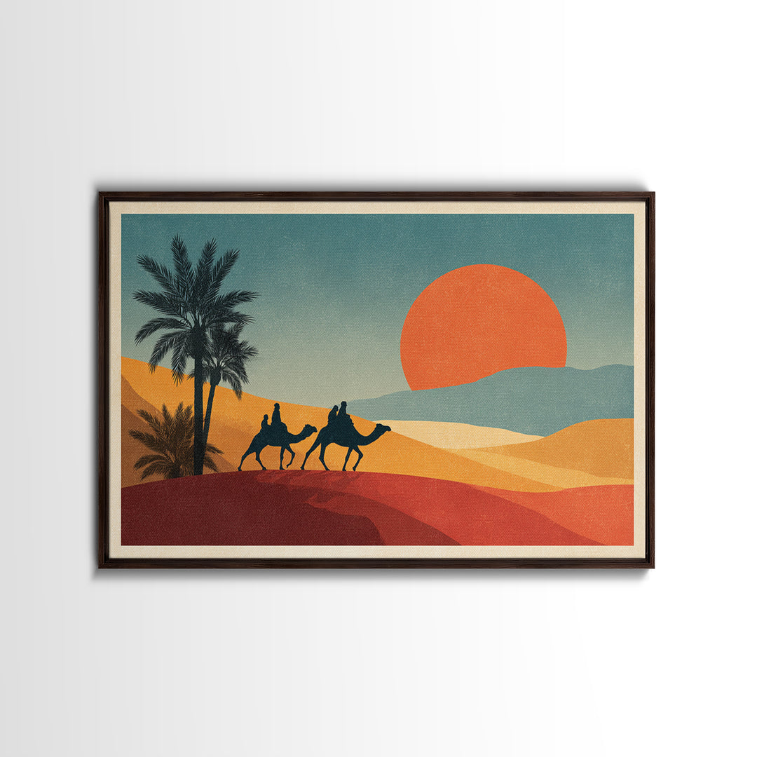 Moroccan Desert Caravan Travel Poster Framed Canvas Print, Travel Poster(2), Luxury Decor, Living Room Decor, Fine Art, Voyage, TPO-3x2-59