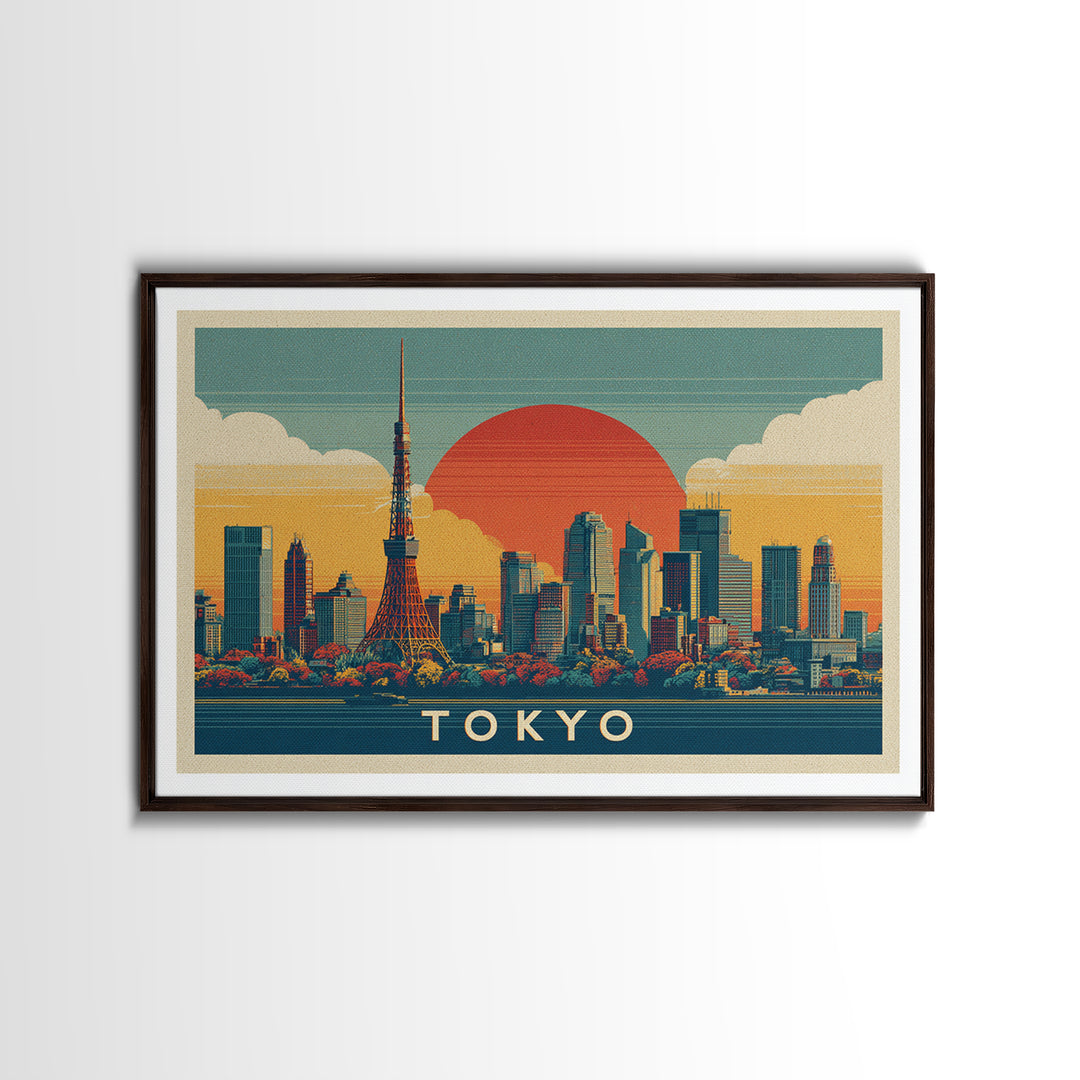 Tokyo Night Skyline Framed Canvas Print, Travel Poster(2), City Wall Art, Living Room Decor, Fine Art, Voyage, Luxury Decor, TPO-3x2-81
