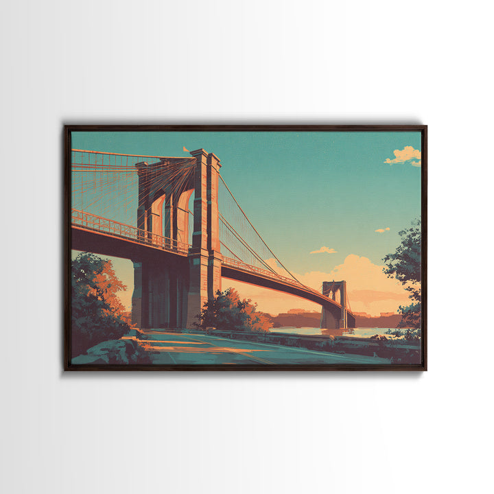 New York Bridge at Sunrise Framed Canvas Print, Travel Poster(2), Digital Download Art, Living Room Decor, Fine Art, Voyage, TPO-3x2-82