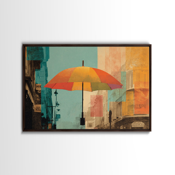 London Rainy Street Umbrella Graphic Framed Canvas Print, Travel Poster(2), Downloadable Prints, Living Room Decor, Voyage, TPO-3x2-86