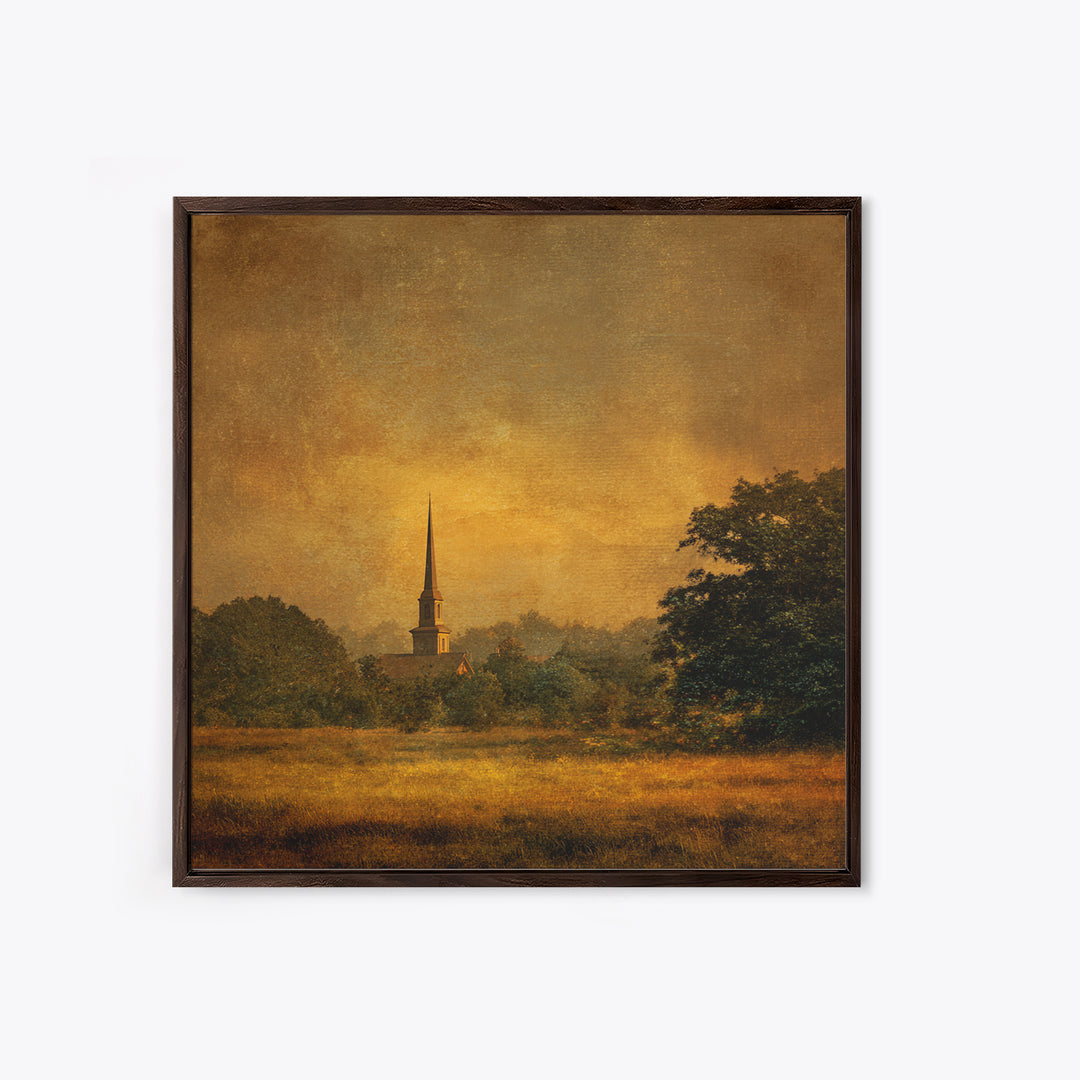 Church Steeple Across Rural Meadow Canvas Print, Traditional Art, Pokemon Poster, Living Room Decor, Watercolor Art, Classic, TRA-1x1-13