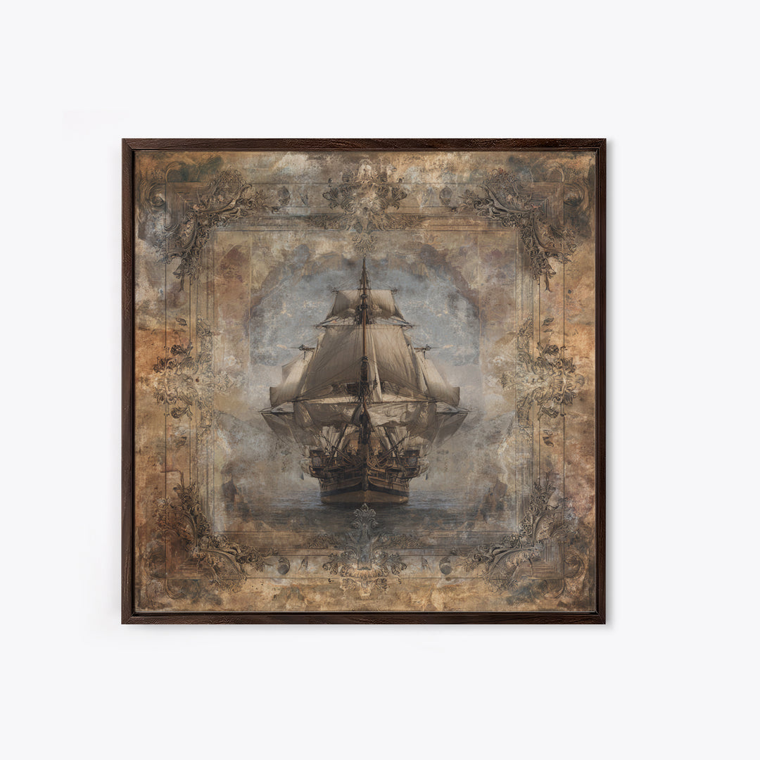 Ship at Sea Canvas Print, Traditional Art, Indian Decor, Living Room Decor, Fine Art, Classic, Luxury Decor, Textured Painting, TRA-1x1-14