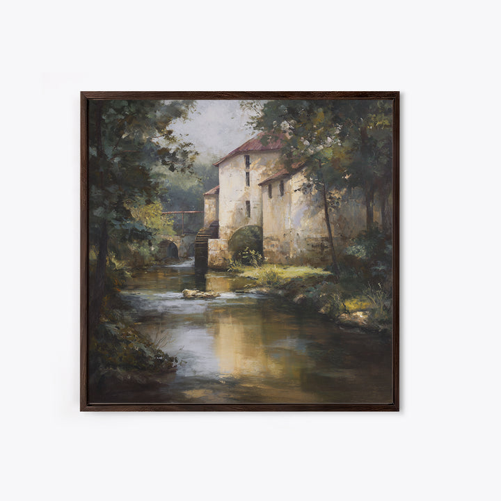 Watermill Beside a Quiet Stream Canvas Print, Traditional Art, Gallery Decor, Living Room Decor, Fine Art, Classic, Wall Art, TRA-1x1-17
