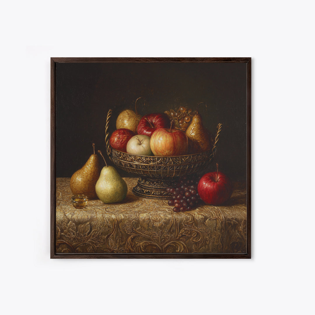 Basket of Apples and Pears on Linen Canvas Print, Traditional Art, Custom Art, Living Room Decor, Abstract Art, Classic, TRA-1x1-18