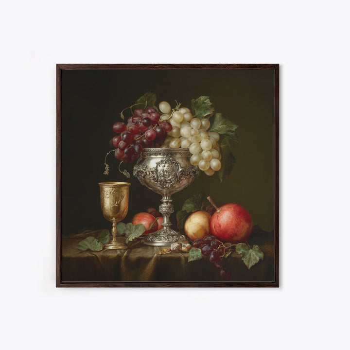 Dutch Fruit and Silver Goblet Still Life Framed Canvas Print, Traditional Art, Living Room Decor, Oil Painting, Classic, TRA-1x1-28
