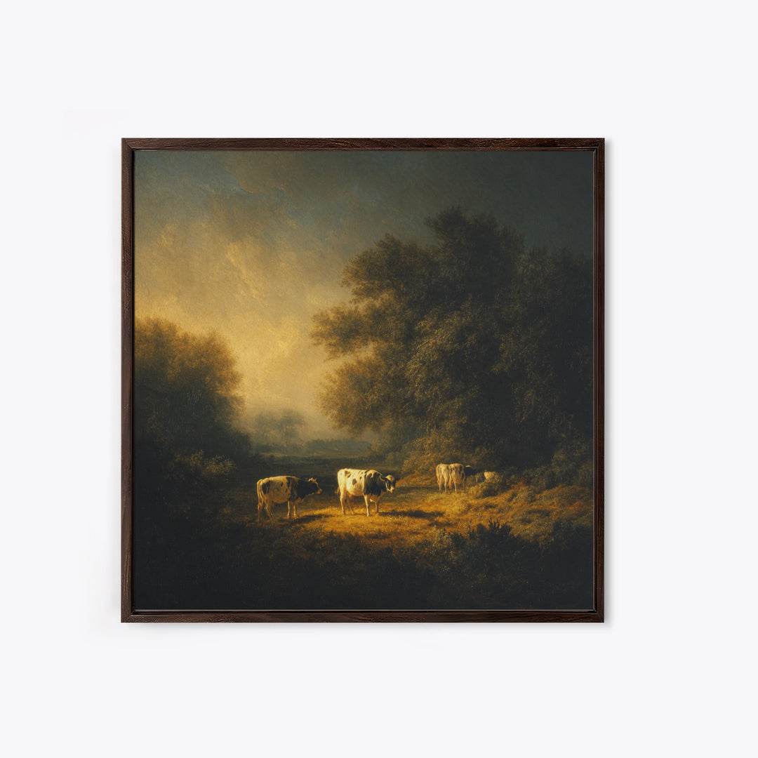 Pastoral Countryside with Cows in Field Canvas Print, Traditional Art, Japanese Art, Living Room Decor, Fine Art, Classic, TRA-1x1-31