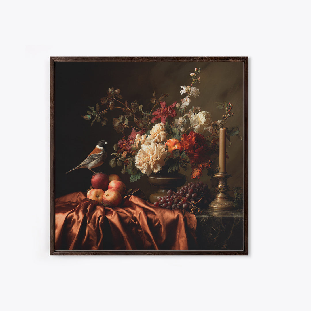 Bird Study on a Flowering Branch Framed Canvas Print, Traditional Art, Pokemon Poster, Living Room Decor, Fine Art, Classic, TRA-1x1-34