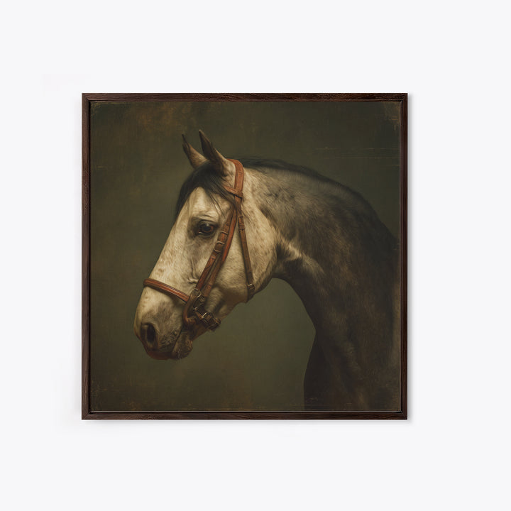 Realistic Horse Portrait Framed Canvas Print, Traditional Art, Dark Art, Living Room Decor, Oil Painting, Classic, TRA-1x1-51